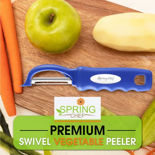 Spring Chef Premium Swivel Vegetable Peeler, Soft Grip Handle and Ultra Sharp Stainless Steel Blades - Perfect Kitchen Peeler For Veggie, Fruit, Potato, Carrot, Apple - Sapphire