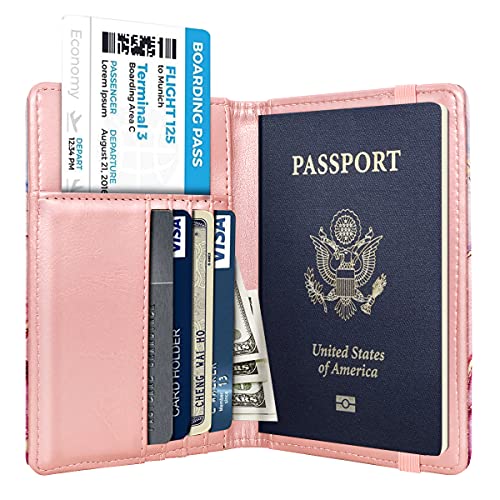 Passport Holder Cover,Traveling Passport Case Glitter Cute Passport Wallet for Women Watercolor Pink