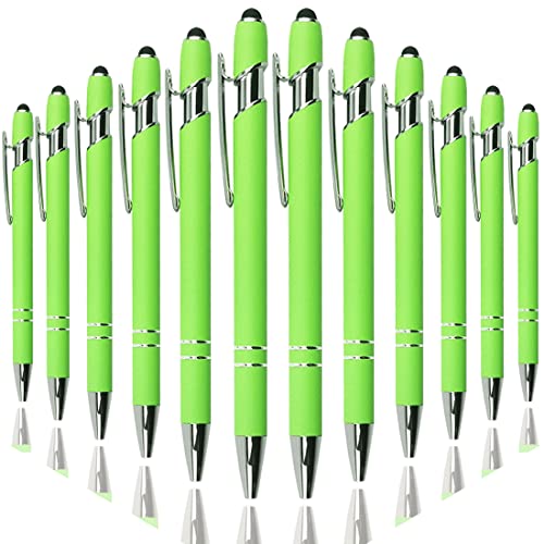 Oddmoal Ballpoint Pen with Stylus Tip, Soft Touch Click Metal Pen, 1.0mm Medium Point, Black Ink, 12 Count(Light Green)