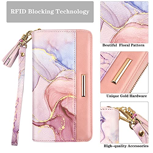 RFID Blocking Clutch Wallet w/Wrist Strap, Watercolors w/Gold Marble  (4 colors)