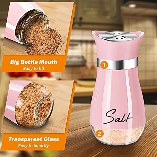 Farmhouse Refillable Salt and Pepper Shakers Set, Glass Bottom, Steel Lid, 4 oz Capacity  (9 colors)