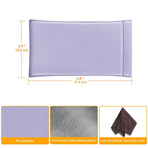 Fintie Eyeglasses Pouch with Cleaning Cloth, Portable Squeeze Top Vegan Leather Soft Glasses Case Anti-Scratch Sunglasses Bag, Lilac Purple