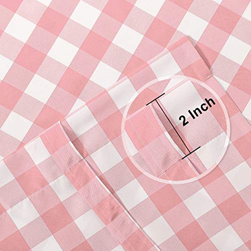 Hiasan Buffalo Check Tie Up Curtains for Windows - Rod Pocket Semi Sheer Light Filtering Kitchen Curtains, Pink, 42 x 63 Inches, 1 Panel