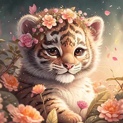 5D Diamond Painting Kit Round Full Drill DIY Diamond Art Painting for Adults Tiger Diamond Painting Kit with Diamond Painting Accessories for Home Wall Decor 30x30cm/11.8x11.8in (Tiger-04)