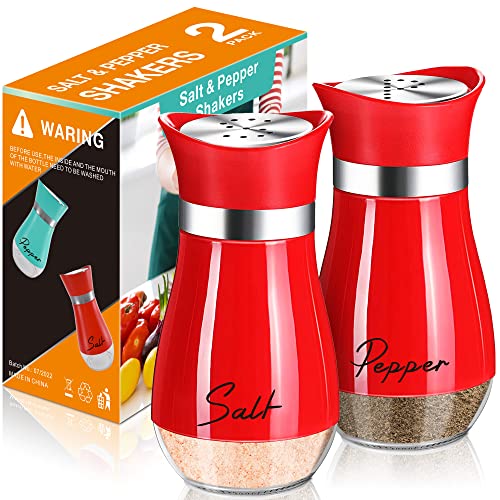 Farmhouse Refillable Salt and Pepper Shakers Set, Glass Bottom, Steel Lid, 4 oz Capacity  (9 colors)