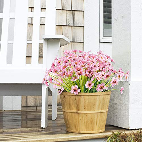JEMONG 12 Bundles Artificial Flowers Outdoor UV Resistant Fake Flowers No Fade Faux Plastic Plants Garden Porch Window Box Decorating (Pink)