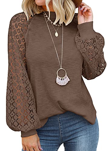 MIHOLL Women’s Long Sleeve Tops Lace Casual Loose Blouses T Shirts