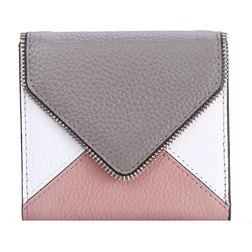 Lavemi RFID Blocking Small Compact Leather Wallets Credit Card Holder Case for Women(Envelope Gray/Dark Pink)