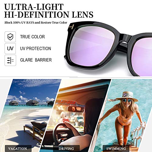 Myiaur Classic Sunglasses for Women Polarized Driving Anti Glare 100% UV Protection (Black Frame / Purple Mirrored Glasses)