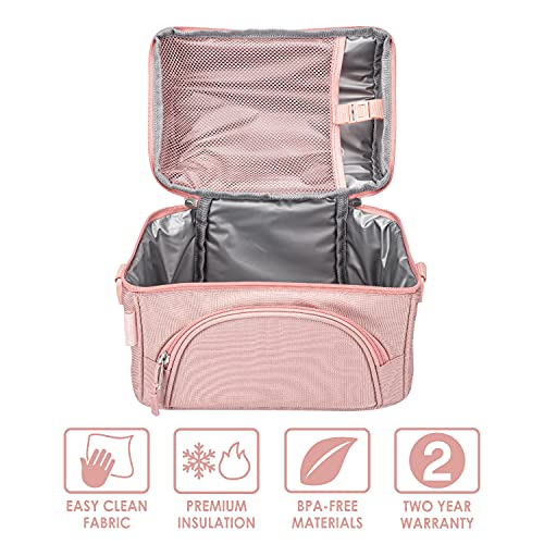 Bentgo Deluxe Lunch Bag - Durable and Insulated Lunch Tote with Zippered Outer Pocket, Internal Mesh Pocket, Padded and Adjustable Straps, & 2-Way Zippers - Fits All Bentgo Lunch Boxes (Blush)