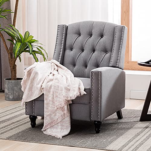 Artechworks Tufted Fabric Pushback Manual Recliner Chair for Living Room - Single Sofa Home Theater Seating- Comfortable Bedroom & Living Room Chair Reclining Sofa, Grey