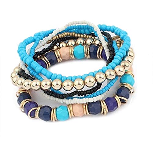 YAZILIND Stackable Bracelets for Women Multilayer Beaded Bracelet Stretch Bangles Bohemian Style(Blue)