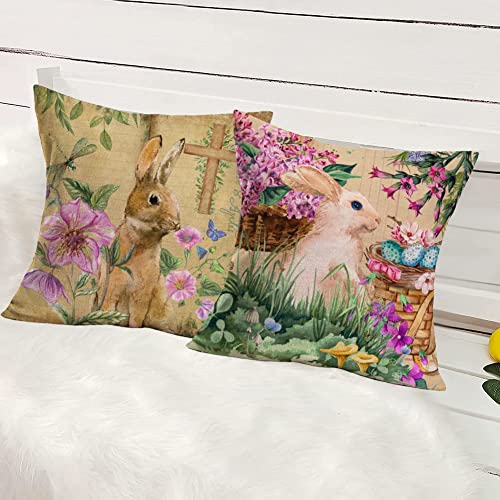 Set of 4 Bunnies in the Garden Decorative Throw Pillow Covers, Indoor/Outdoor, 18 x 18 inches