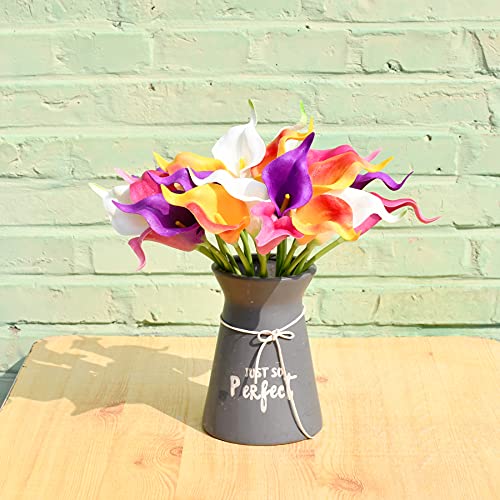 Mandy's 20pcs Colorful Flowers Artificial Calla Lily Silk Flowers 13.4" for Home Kitchen & Wedding