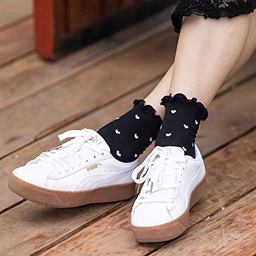 Women's Socks,Ruffle Ankle Socks Comfort Cool Thin Cotton Knit Low Cut Hearts Pattern Cute Frilly Socks For Women,Kawaii Mary Jane Socks 6-pair Pack