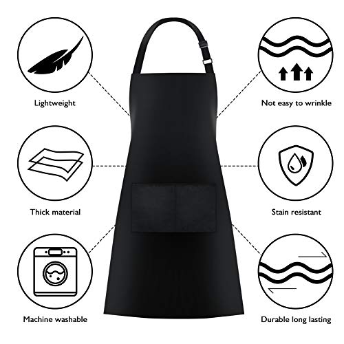 Jubatus 2 Pack Bib Aprons with 2 Pockets Cooking Chef Kitchen Apron for Women Men, Black