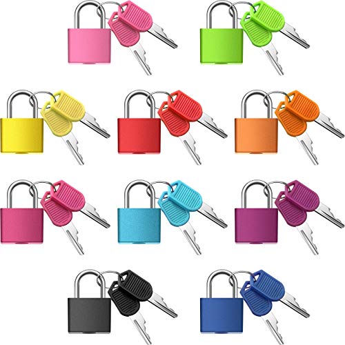 Suitcase Locks with Keys, Small Luggage Padlocks Metal Padlocks Mini Keyed Padlock for School Gym Classroom Matching Game (Multicolor,10 Pieces)