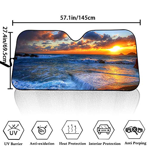 BIGCARJOB Tropical Island Sunset Auto Windshield Sun Shade for Car SUV Truck Bubble Foil Folding Accordion Tree Print