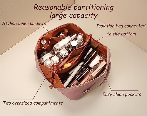 Fogude Travel Cosmetic Bag, Waterproof Toiletry Bag, Travel Cosmetic Organizer, Women's Portable Cosmetic Bag with Carrying Handle (Rose Red)