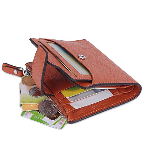 AINIMOER Women's RFID Blocking Leather Small Compact Bi-fold Zipper Pocket Wallet Card Case Purse(Lichee Sorrel)