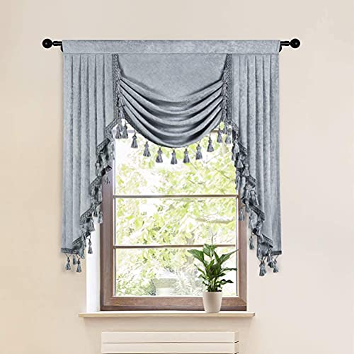 ELKCA Thick Chenille Window Curtains Valance for Living Room Silver Grey Waterfall Valance for Bedroom,Rod Pocket(W39inch, 1 Piece)