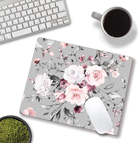 Mouse Pad, Vintage Pink and Gray Roses, Non-Slip for Office, Work or Gaming