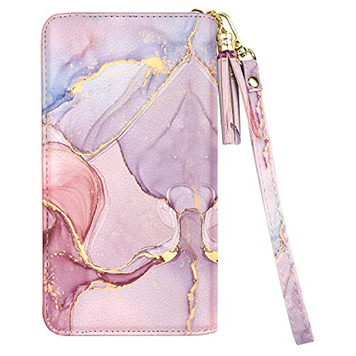 RFID Blocking Clutch Wallet w/Wrist Strap, Watercolors w/Gold Marble  (4 colors)