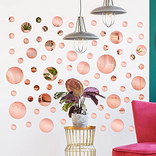 60-Pcs Rose Gold Acrylic Round Mirrors Wall Art Home Decor