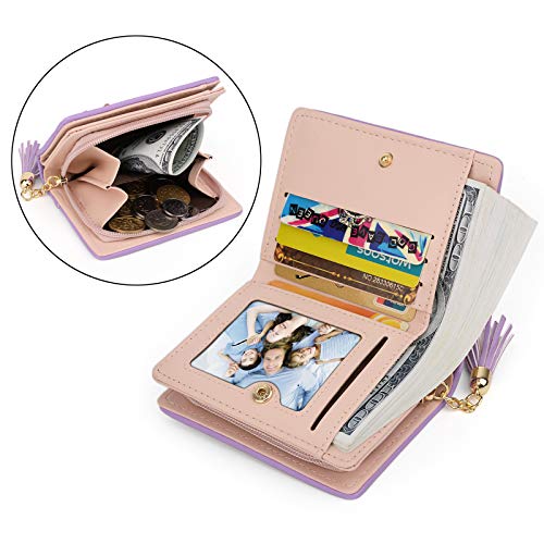 UTO Women PU Leather Small Wallet Cat Pendant Card Phone Holder Zipper Coin Purse Zoey Light Purple