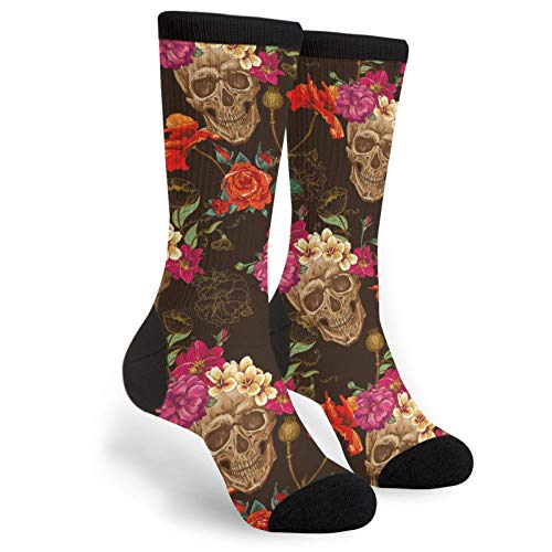 Flower Skull Floral Vintage Art Fun Colorful Novelty Graphic Crew Tube Socks For Men Women
