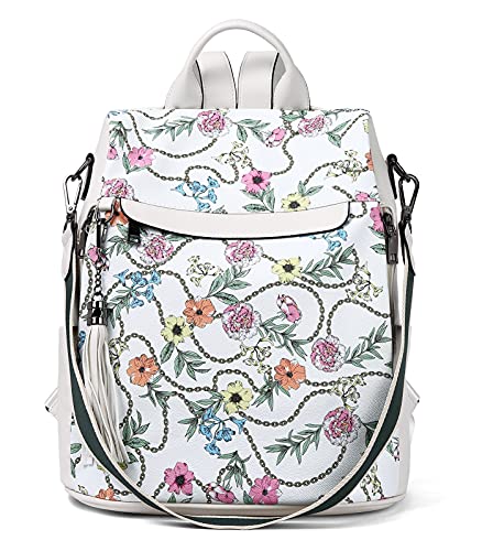 BROMEN Backpack Purse for Women Leather Anti-theft Travel Backpack Fashion Shoulder Bag Beige Floral