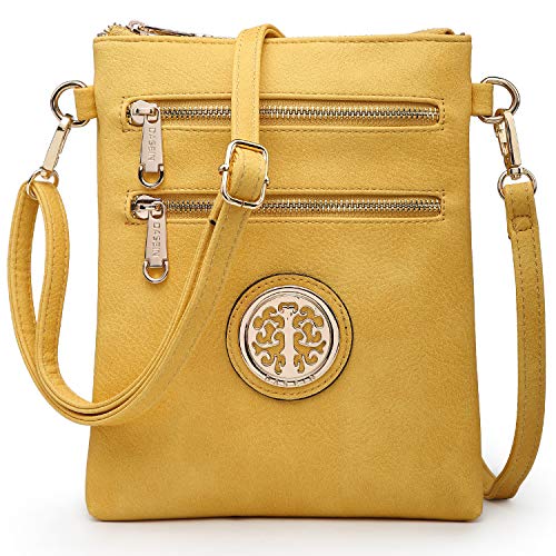 Dasein Women Small Crossbody Bag Lightweight Shoulder Purses Multi Zipper Pockets Phone Purse Handbag (yellow)