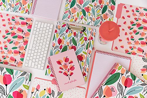 Thick & Sturdy Reversible Pink Poppies Tabbed File Folders w/Sticker Labels, Set of 9