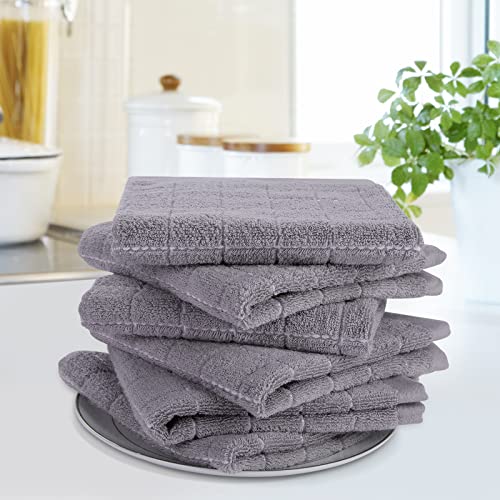 Homaxy 100% Cotton Terry Kitchen Dish Cloths, Highly Absorbent, Fast Drying and Machine Washable Dish Towels - Great for Household Cooking Cleaning, 6 Pack, 12 x 12 Inches, Grey