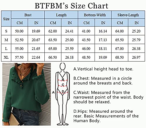 BTFBM Women's Sweaters Casual Long Sleeve Button Down Crew Neck Ruffle Knit Pullover Sweater Tops Solid Color Striped (Solid Dark Green, Medium)