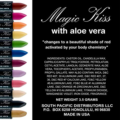 Pack of 6 Magic Kiss Color Changing Aloe Vera Lipstick Set Made in USA (Colors of Aloha 6)