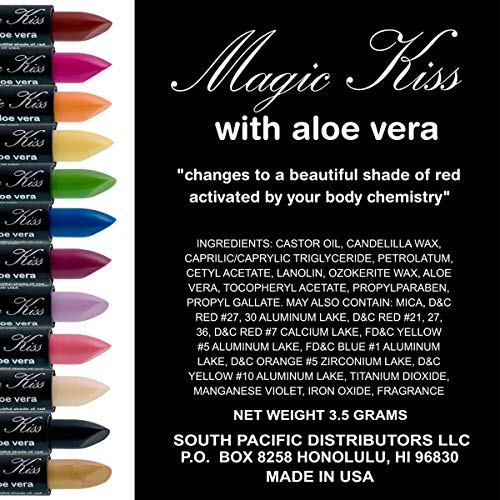 Pack of 6 Magic Kiss Color Changing Aloe Vera Lipstick Set Made in USA (Colors of Aloha 1)