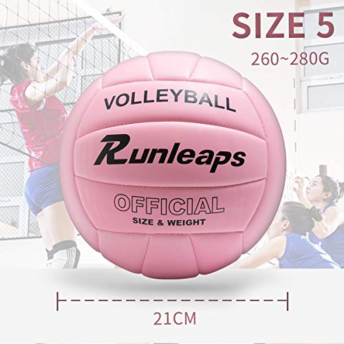 Runleaps Volleyball, Waterproof Indoor Outdoor Volleyball for Beach Game Gym Training (Official Size 5, Pink)