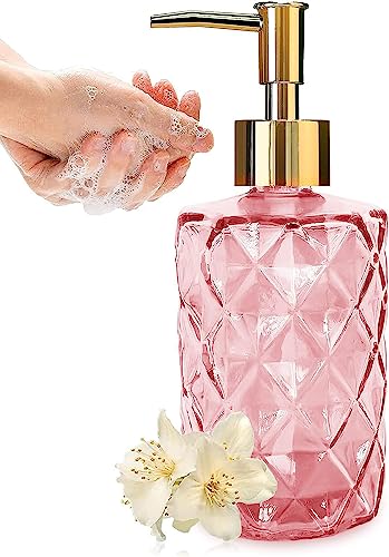 Kitchen Bathroom Dish Soap Dispenser, 12 Oz Glass Refillable Liquid Hand Soap Dispenser with Plastic Pump, Lotion Soap Dispenser Bottle, for Hand Soap, Soap, Lotion