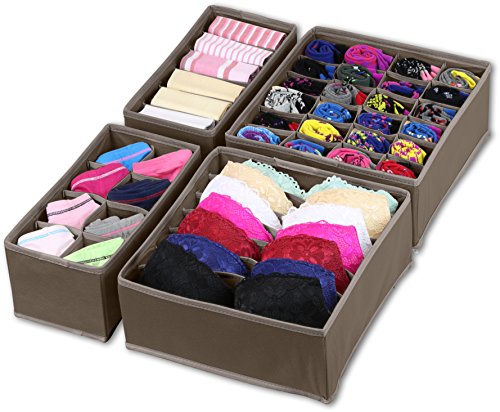 SimpleHouseware Closet Underwear Organizer Drawer Divider 4 Set, Brown