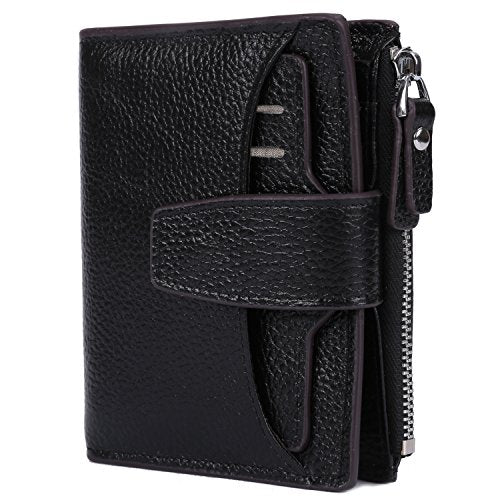 AINIMOER Women's RFID Blocking Leather Small Compact Bi-fold Zipper Pocket Wallet Card Case Purse (Lichee Black)