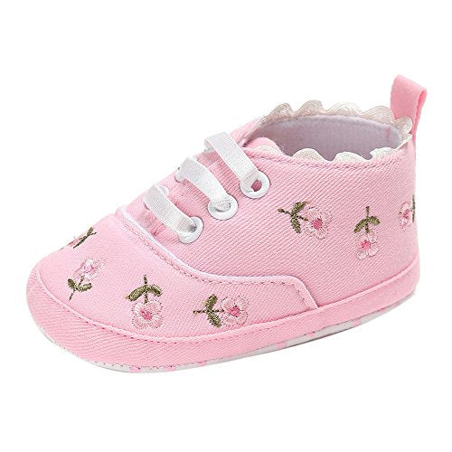EnJoCho Infant Baby Boys Girls Canvas Sneakers Toddler Slip On Anti Skid Newborn First Walkers Floral Shoes for 0-18 Months (Pink-02A#, 0-6M)