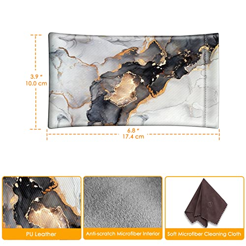 Fintie Eyeglasses Pouch with Cleaning Cloth, Portable Squeeze Top Vegan Leather Soft Glasses Case Anti-Scratch Sunglasses Bag, Cloudy Marble