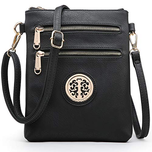 Dasein Women Small Crossbody Bag Lightweight Shoulder Purses Multi Zipper Pockets Phone Purse Handbag (black)