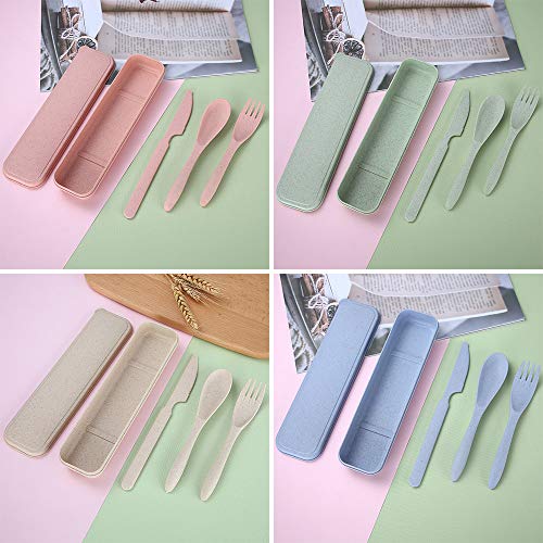 4 Sets of Portable Plastic Cutlery, Spoon Knife Fork for Travel, Lunch Box, Picnic, Camping