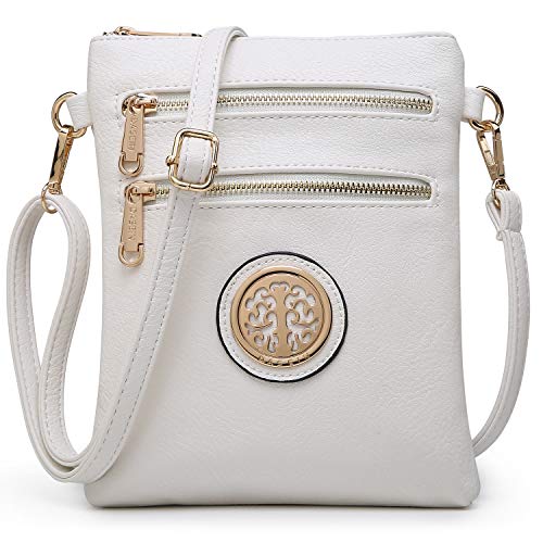 Dasein Women Small Crossbody Bag Lightweight Shoulder Purses Multi Zipper Pockets Phone Purse Handbag (white)