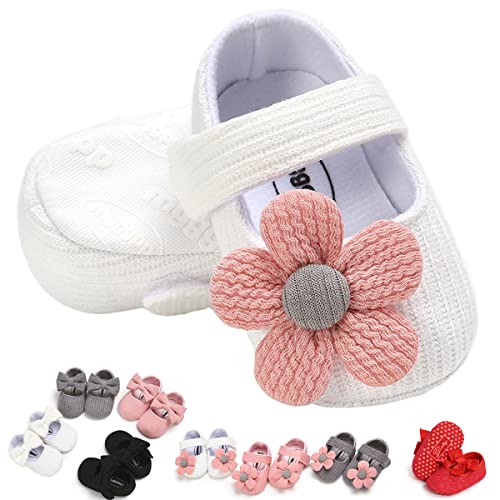 GDSDYM Baby Girls Mary Jane Flats with Flowers Princess Wedding Dress Shoes Soft Newborn Infant Crib First Walker Prewalker