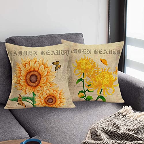 Set of 4 Outdoor Garden Farmhouse Decorative Throw Pillow Covers, Indoor/Outdoor, 18 x 18 inches