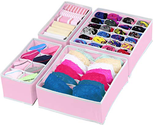 SimpleHouseware Closet Underwear Organizer Drawer Divider 4 Set, Pink