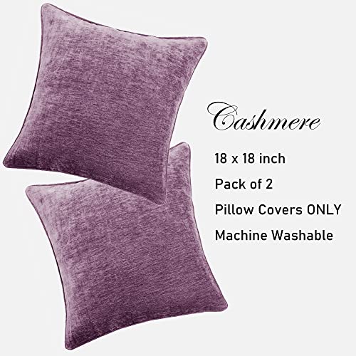 HPUK Cashmere Pillow Covers Pack of 2, Decorative Square Cushion Covers , Set of 2 Couch Pillows for Sofa Couch, Living Room, Bedroom, Office, 18 x 18 inch, Purple